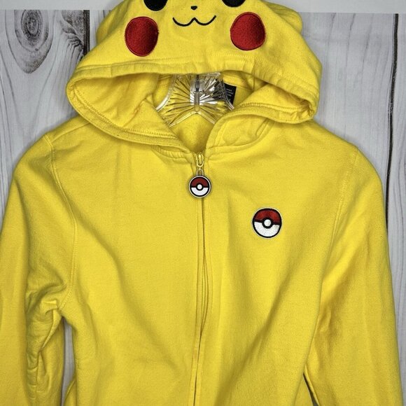 Pokémon Pikachu Unisex Zip Up Hoodie Sweatshirt Size M Yellow - Picture 3 of 8